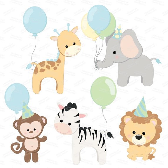 Professional Baby Birthday Party Animals Clipart & by AmandaIlkov