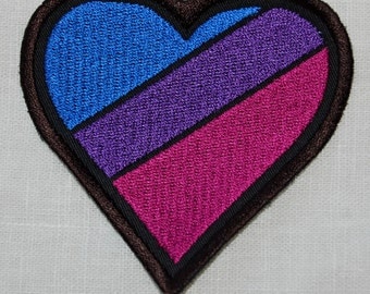 Bisexual Bi Pride Rainbow Flag Heart embroidered patch badge