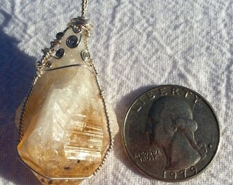 Abundance Pendant, Citrine pendant, citrine necklace, yellow crystal necklace, citrine point, wire wrapped pendant, citrine with dendrites