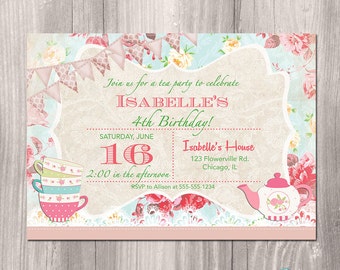Shabby Chic Tea Pop Up Invitations For Birthdays Or Baby Shabby Chic Birthday Invitation Templates Free