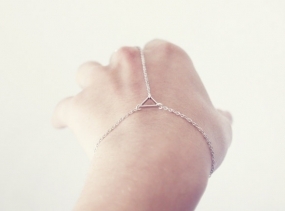 triangle hand chain - delicate geometric jewelry - gift for her under 20