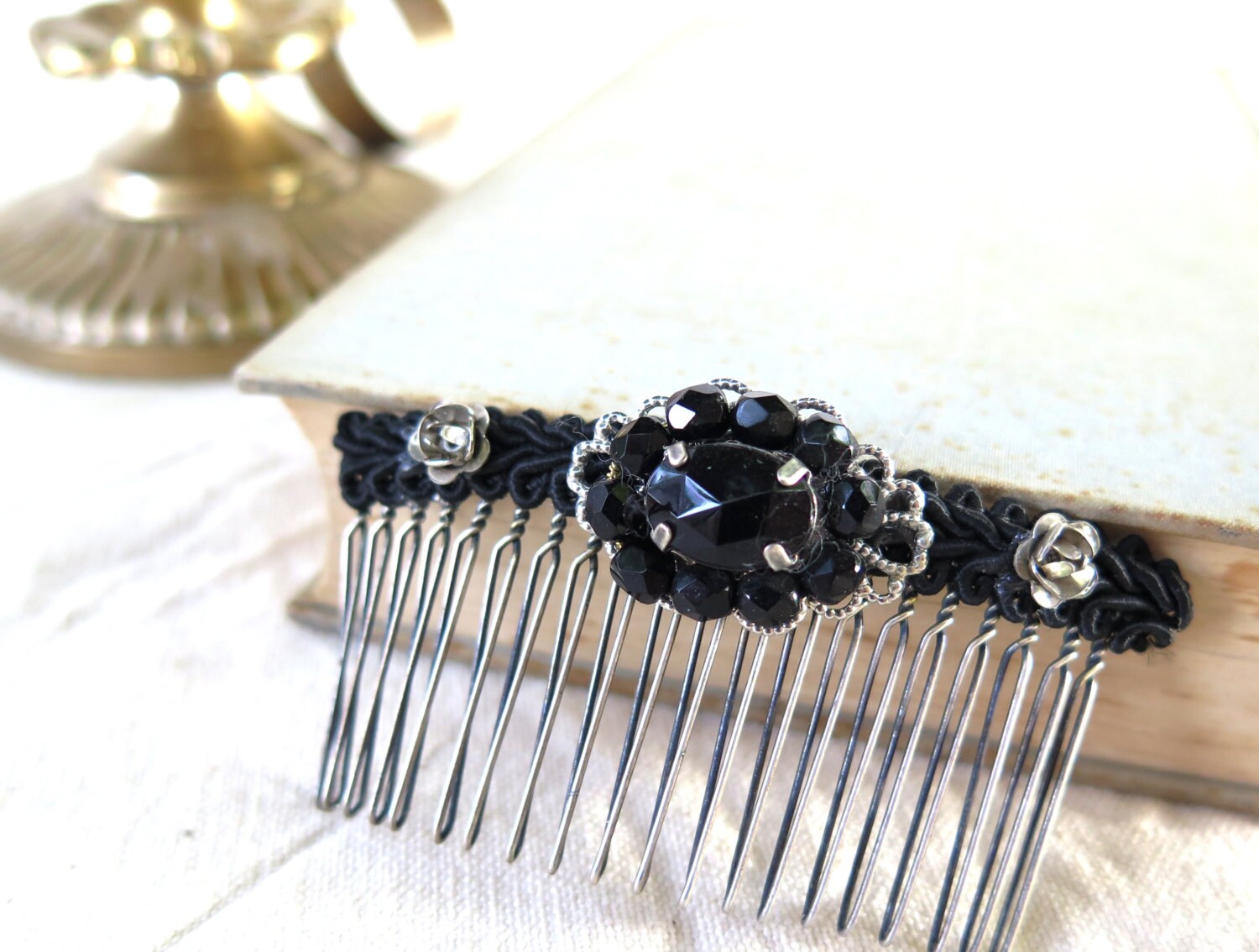 Bridal Black Hair Comb Rhinestone wedding hair comb by