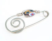 Millefiori glass brooch-Silver brooch-Hand hammered brooch-Hair pin-Shawl pin - Millefiori glass jewelry-Metalwork-Unique jewelry-OOAK