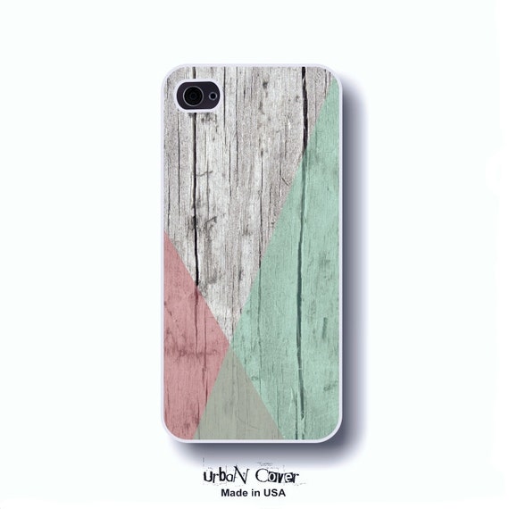 Items similar to Modern Geometric Pastel pink and Mint phone case, wood ...