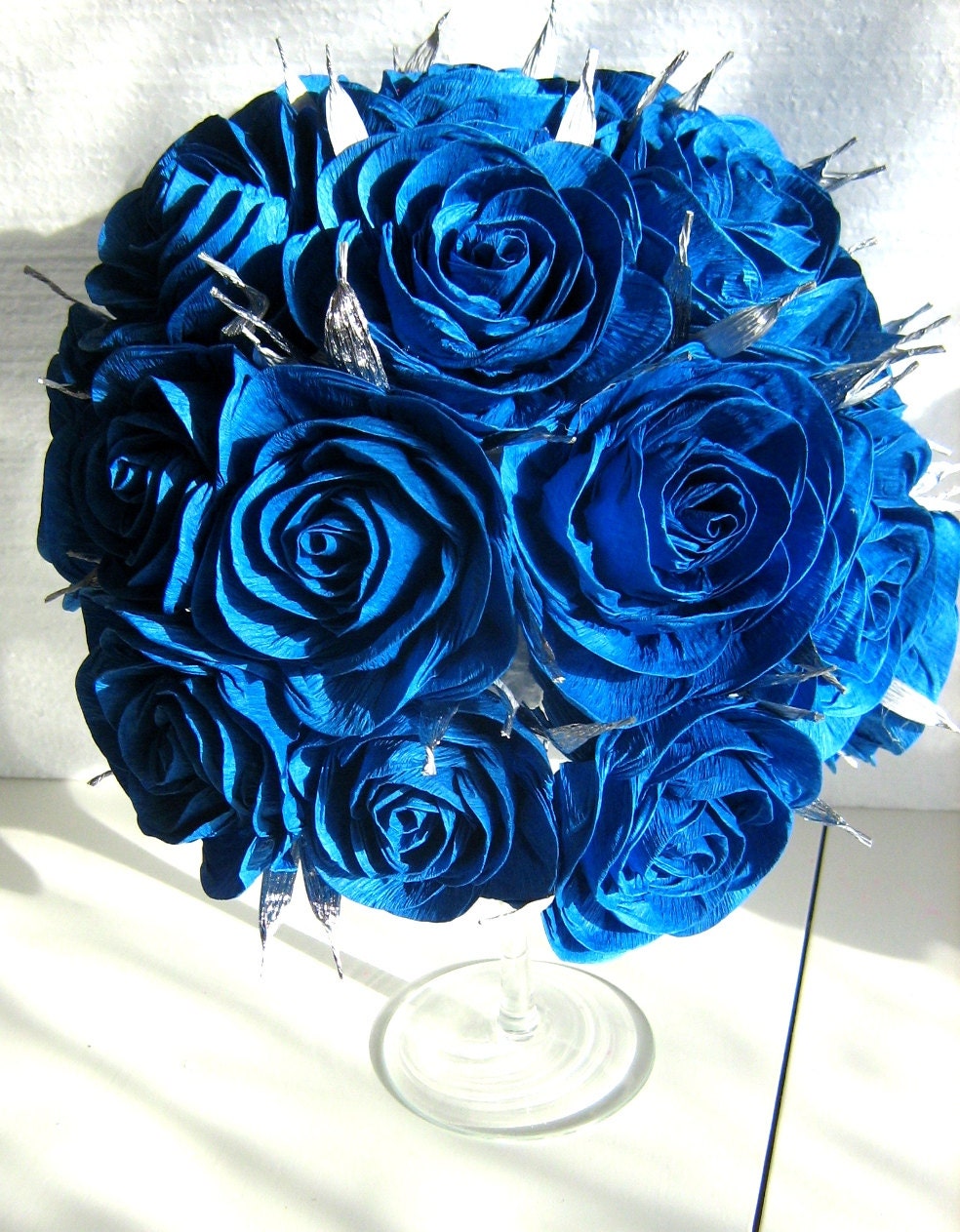 Royal Blue Navy silver Crepe Paper Roses Paper flowers wedding
