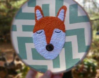 Sale!! FRANKIE Fox. Embroidery Hoop Art.