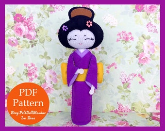 Japanese Geisha Doll. PDF Pattern. Felt Doll.