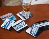 Personalized Coasters featuring names in signs (if available)