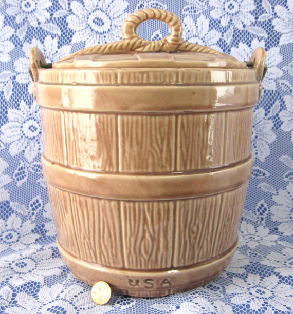 McCoy Oaken Bucket Cookie Jar With Bail 1960s Figural Cookie