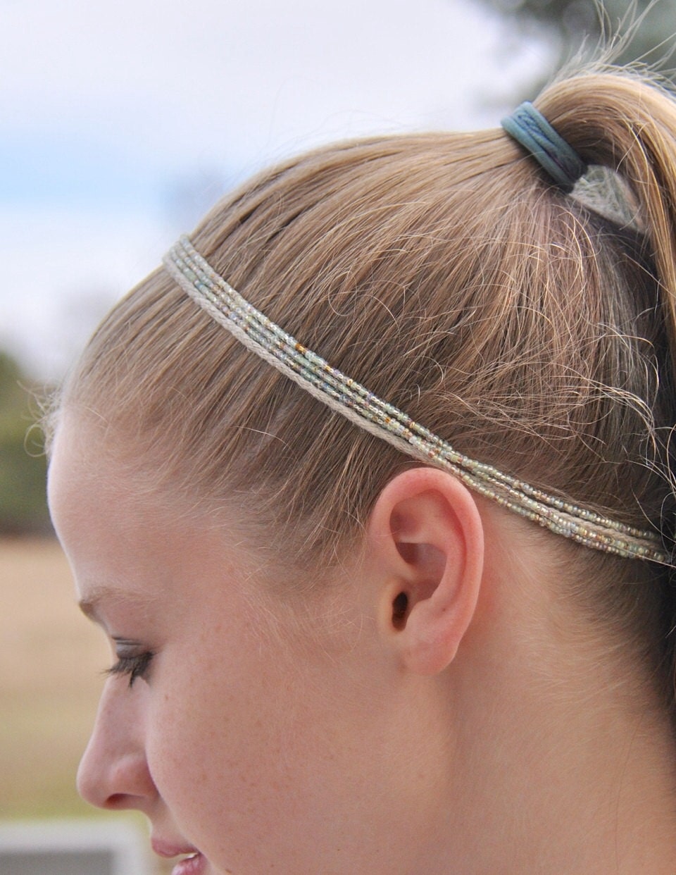 Glass beaded elastic headband. Can be dressed up or down