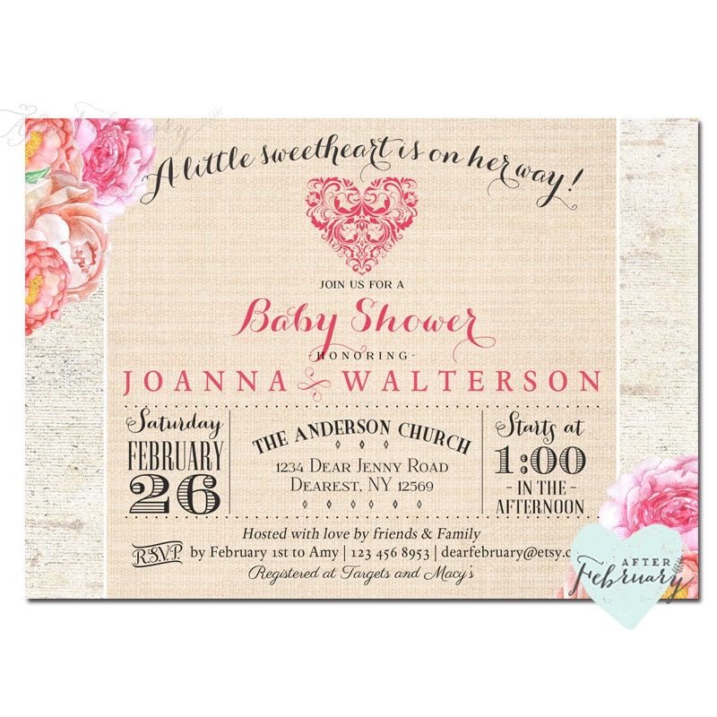 Valentine Baby Shower Invitation Custom Font Color