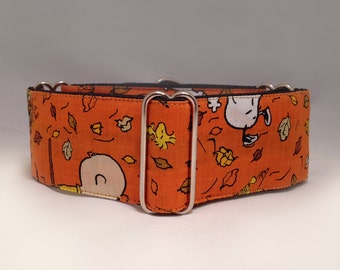 2 inch Martingale Collar, Peanuts Autumn Orange Fabric Martingale Collar, Greyhound Martingale Collar, Dog Martingale Collar