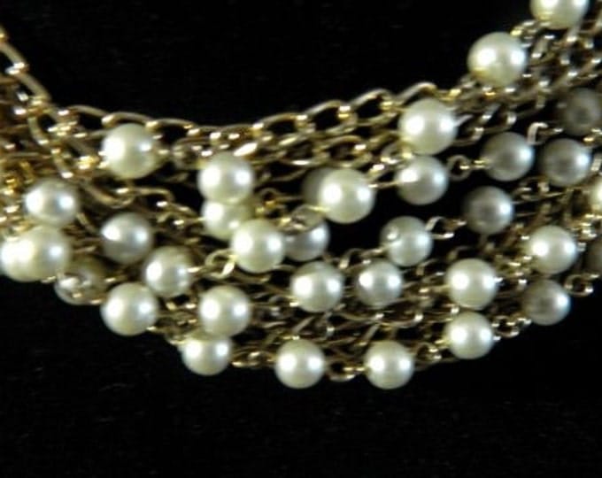 Storewide 25% Off SALE Vintage White Faux Pearl Endless Beaded & Stranded Designer Adjustable Bib Necklace Featuring Beautiful Gold Tone Acc