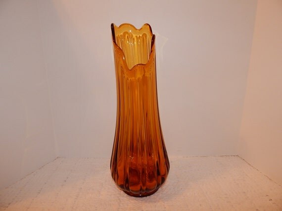 amber brown colored glass vase vintage and by UpYourAlleyAntiques