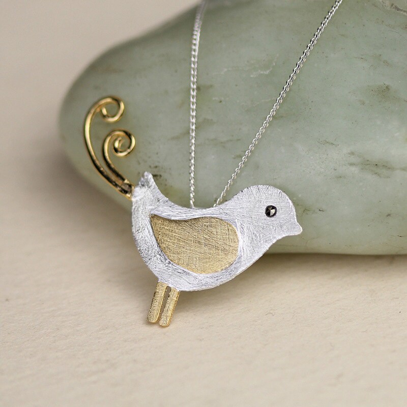 Sterling Silver Bird Pendant Necklace by KateWangDesign on Etsy