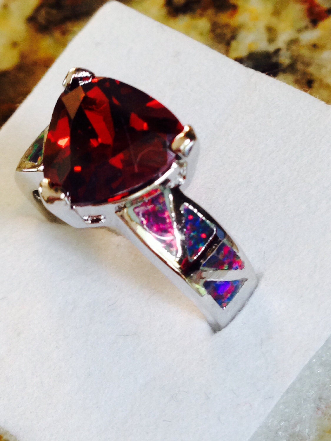 Cherry fire opal. Red opal ring. Cherry fire opal ring. Red