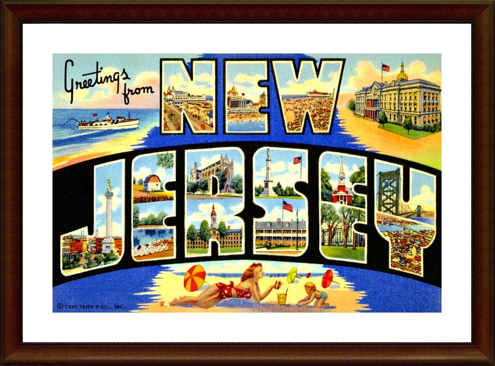 Greetings From New Jersey Postcard Vintage Large Letter Set