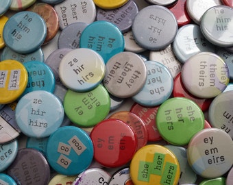 Gender pronoun buttons - resistance buttons fundraising for Trans Lifeline