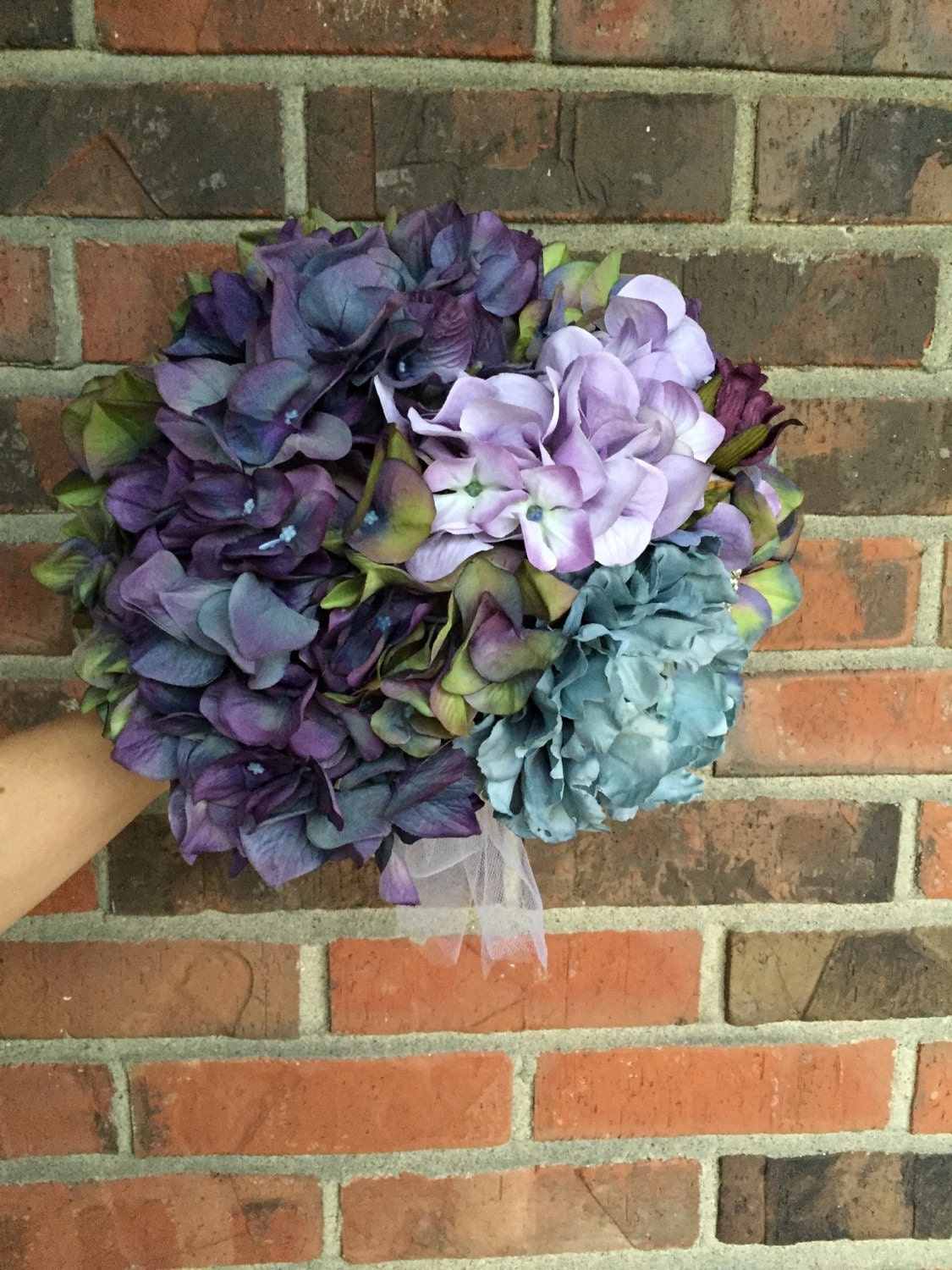 Silk Hydrangea Wedding Bouquet Dusty Blue by MerryMeBouquets