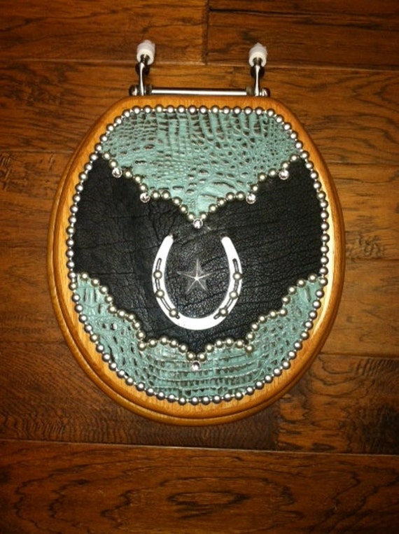 Western Leather Horseshoe and Star Toilet Seat