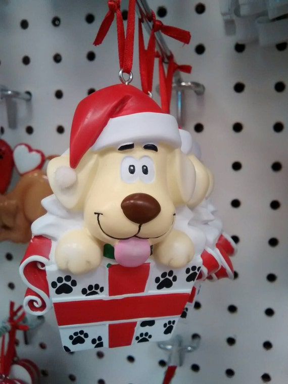 Items similar to Dog in the Gift Box/Personalized Christmas Ornaments on Etsy