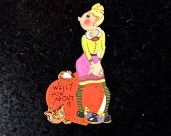 Vintage Valentine, Carrington Co, Lady with Cat, Heart, Circa 1940s