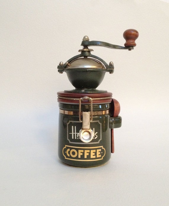 English Vintage HARRODS Coffee Grinder Dark Green