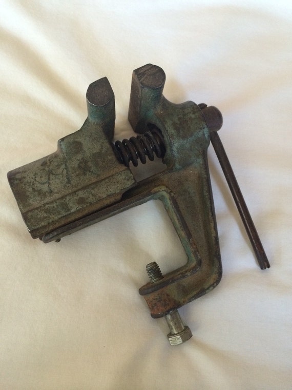 Vintage Table Vise Clamp Cast Iron Steel Rustic by RecycledVision