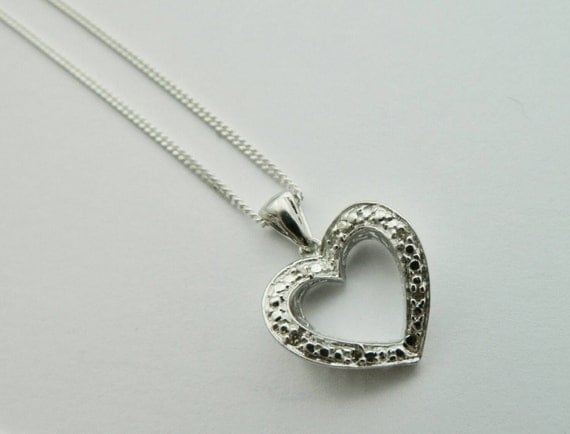 Diamond Heart Sterling Silver Necklace by GGemstoneJewellery