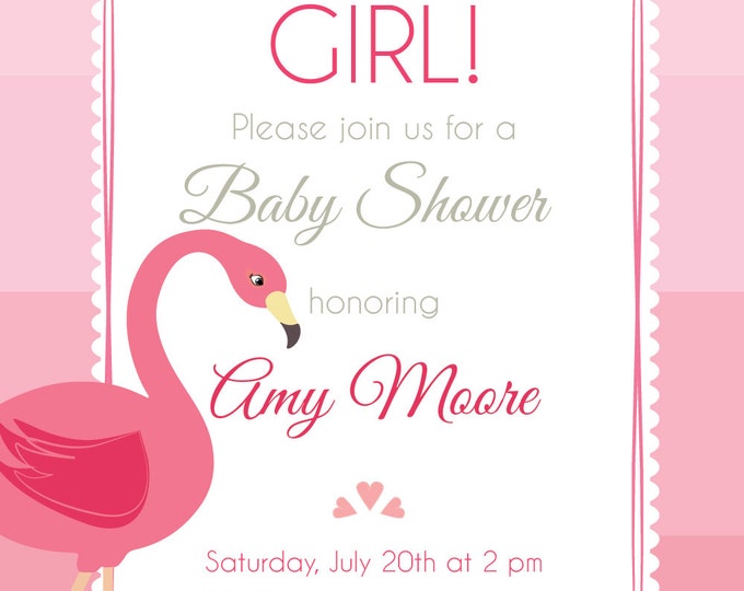 Baby Shower Invitation. Flamingo babyshower invite. Flamingo invitation. Babygirl shower invitation. Printable.