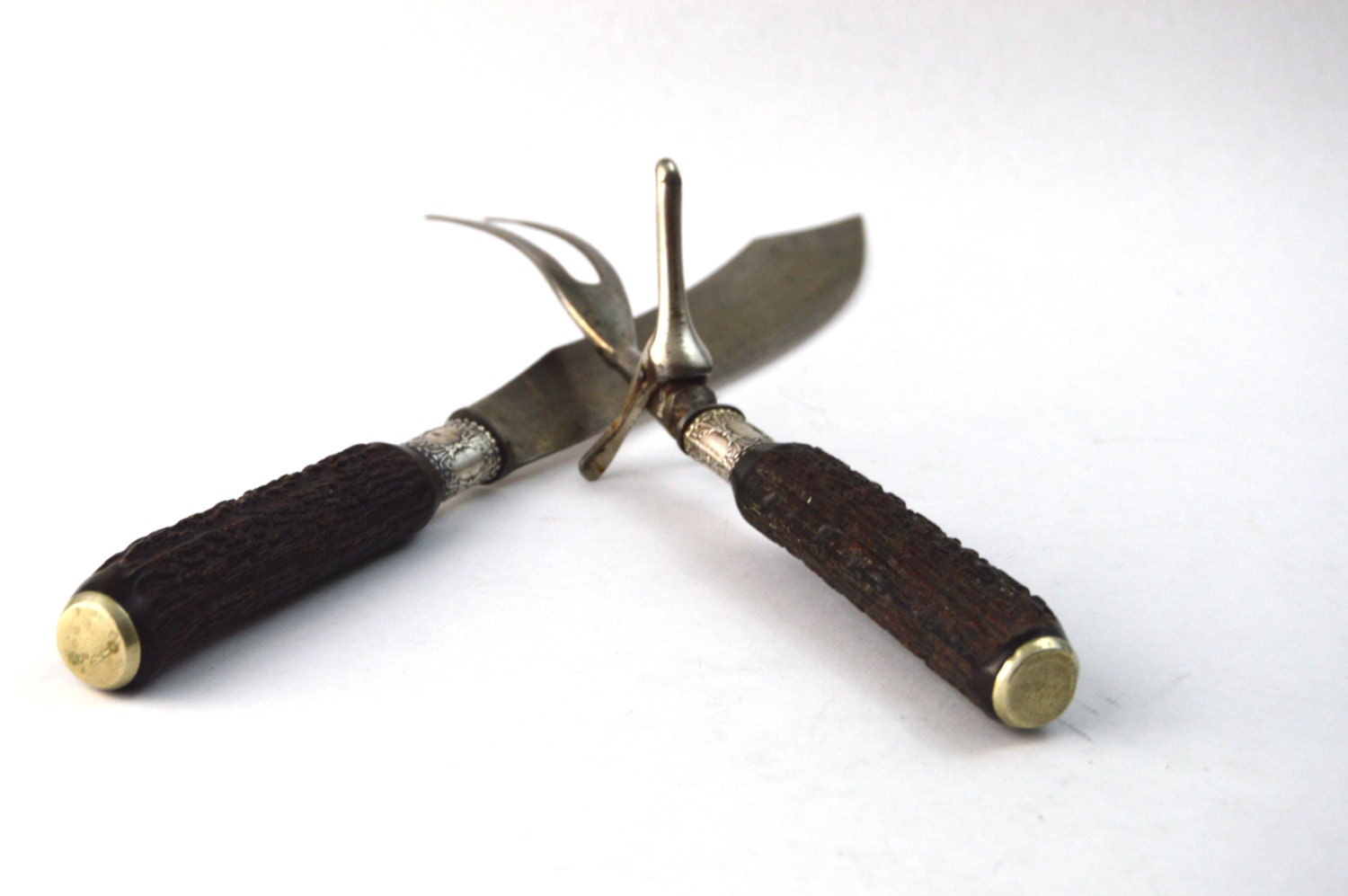 Antler Handles Vintage 2piece Carving Set Sterling Silver