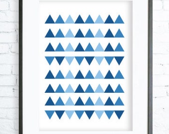 Blue Triangles Pattern, Blue Triangles printable art, Print Art, Triangles Decor, Blue Art Print, office artwork