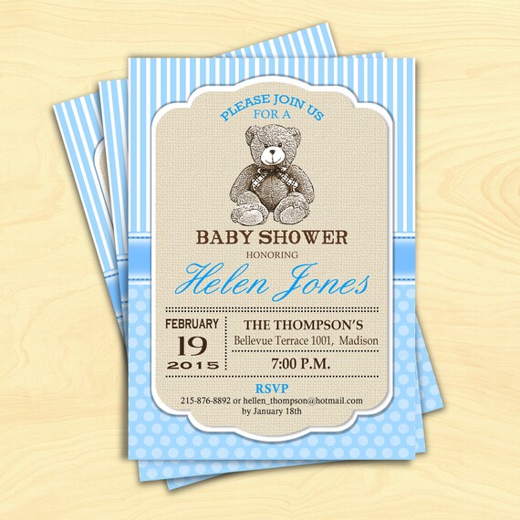 Teddy Bear Boy Baby Shower Invitation / Rustic / Burlap