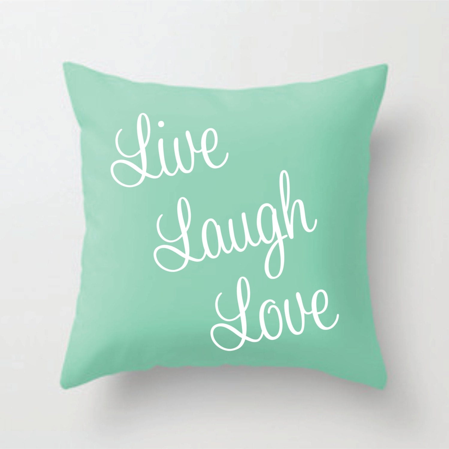 Live Laugh Love mint green decorative pillow by SewBeyoutiful