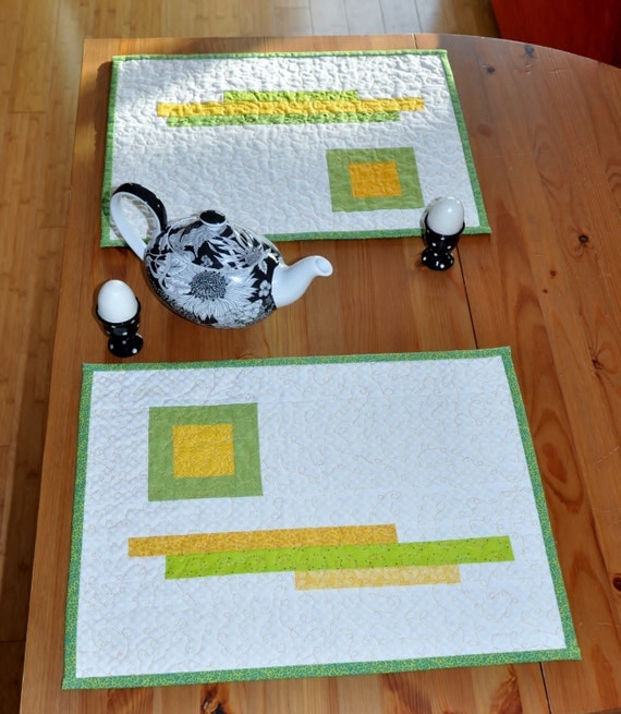 Items similar to Set of 2 Quilted Spring Placemats, Beautiful white
