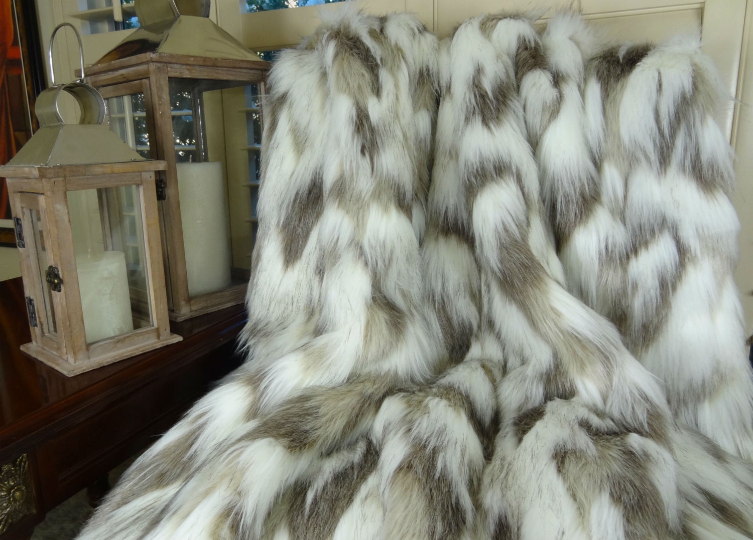 Ivory Faux Fur Throw Blanket & Bedspread Tibet Fox Fur