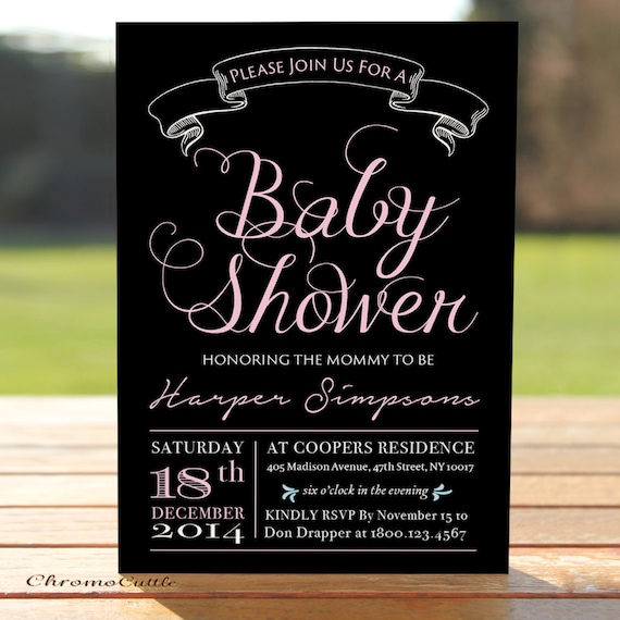 Items similar to Pink & Black Baby Shower Invitation, Printable Invite ...