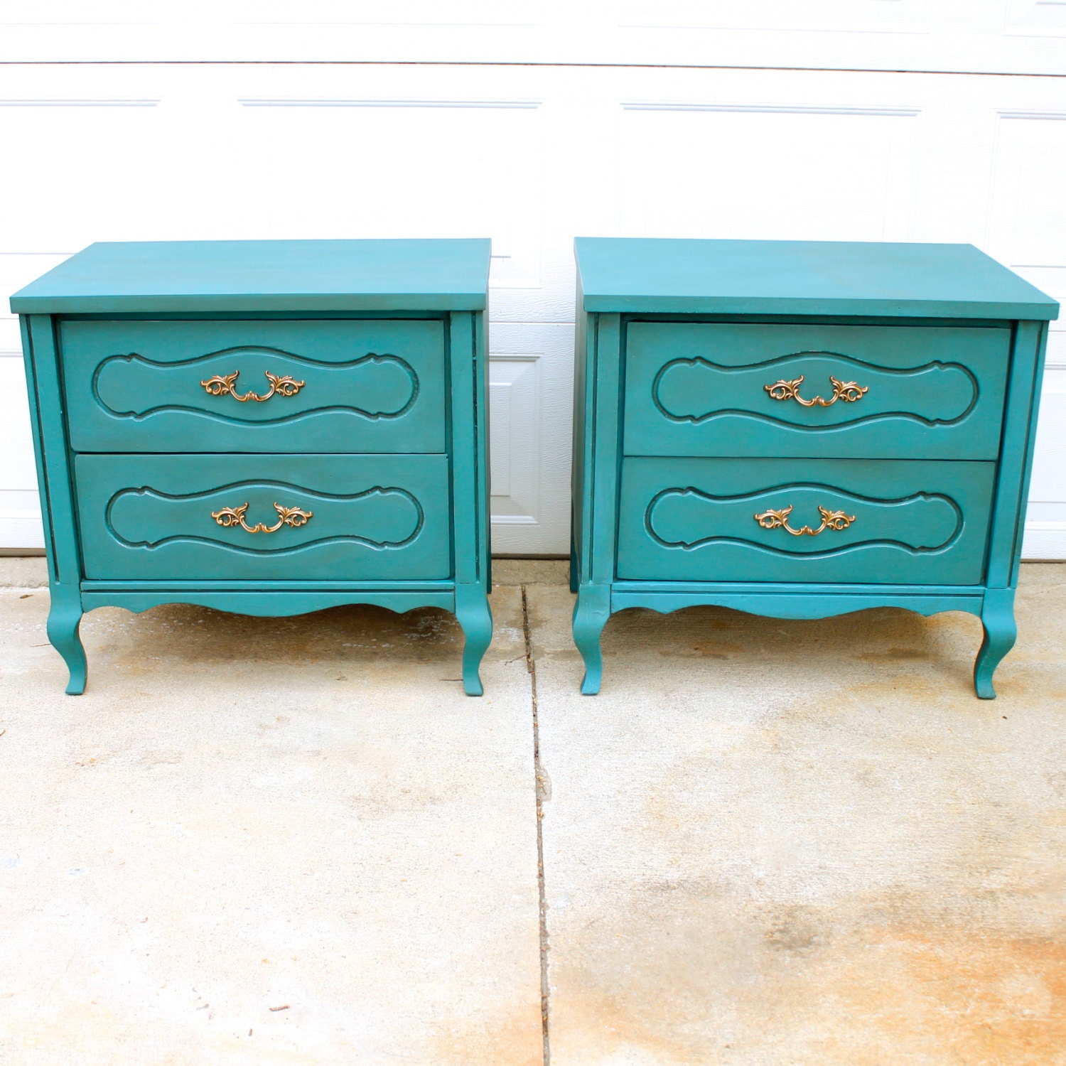 SOLD Set of Vintage Teal Nightstands by TheFurnitureRehab00