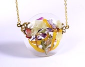 Statement Flower Pendant With Real Petals. Handmade Jewellry Round Big Necklace. Mother's Day Gift Idea. Rustic Resin Jewelry. Gift For Her