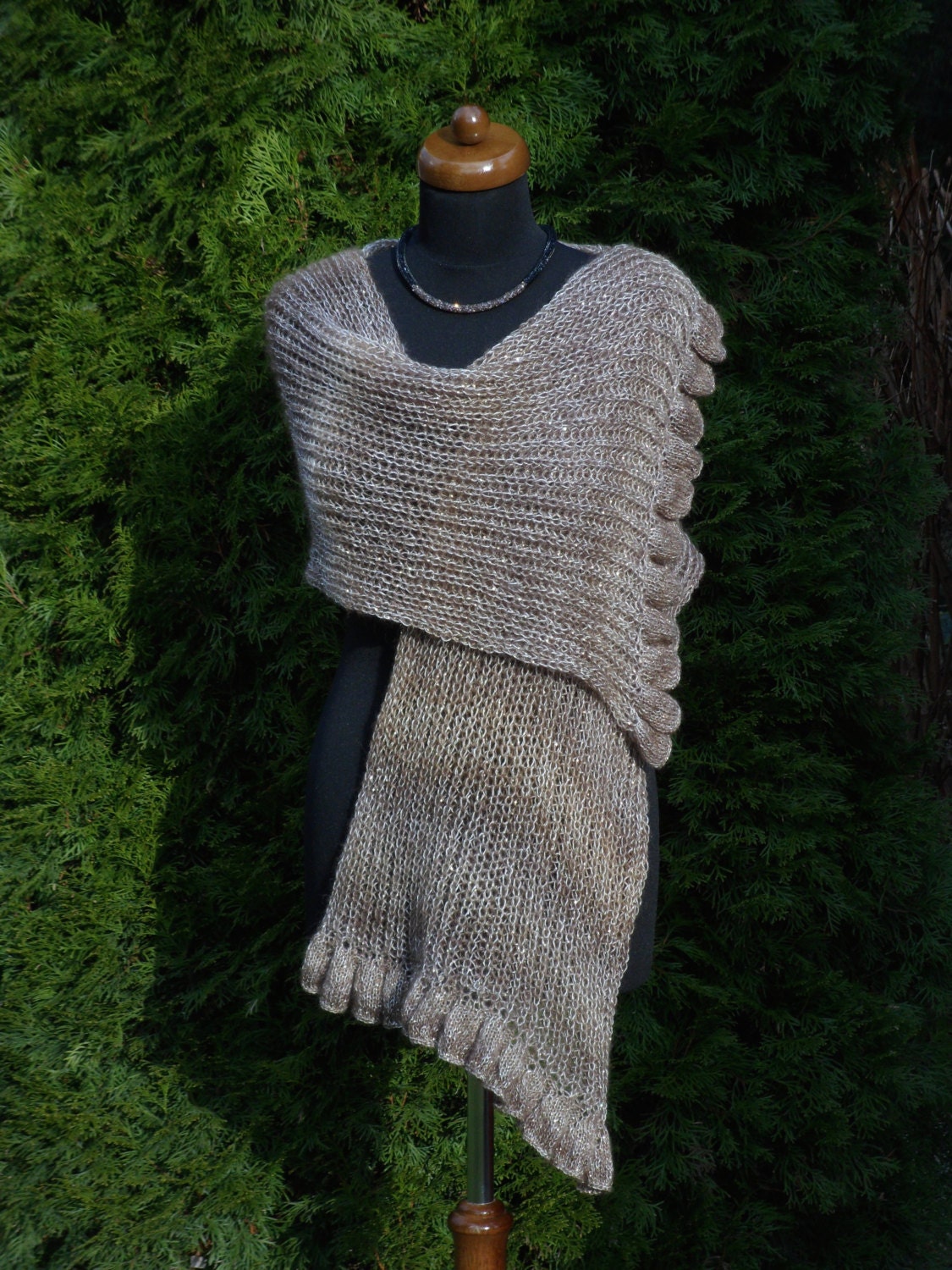 Knit Womens Scarf with ruffled edge Handmade scarf Knit