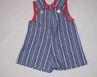 Vintage 1980's Baby Overalls in Red with white stripes.