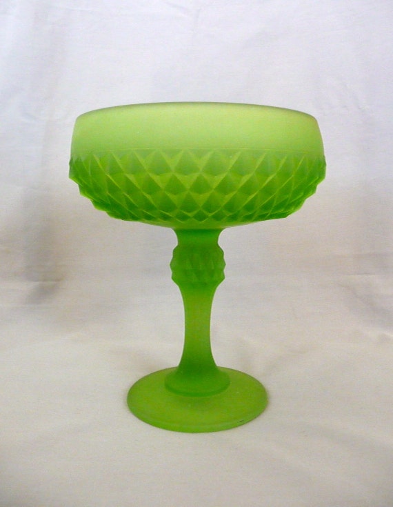 Large Vintage Green Glass Pedestal Candy Dish by basicallyBaca