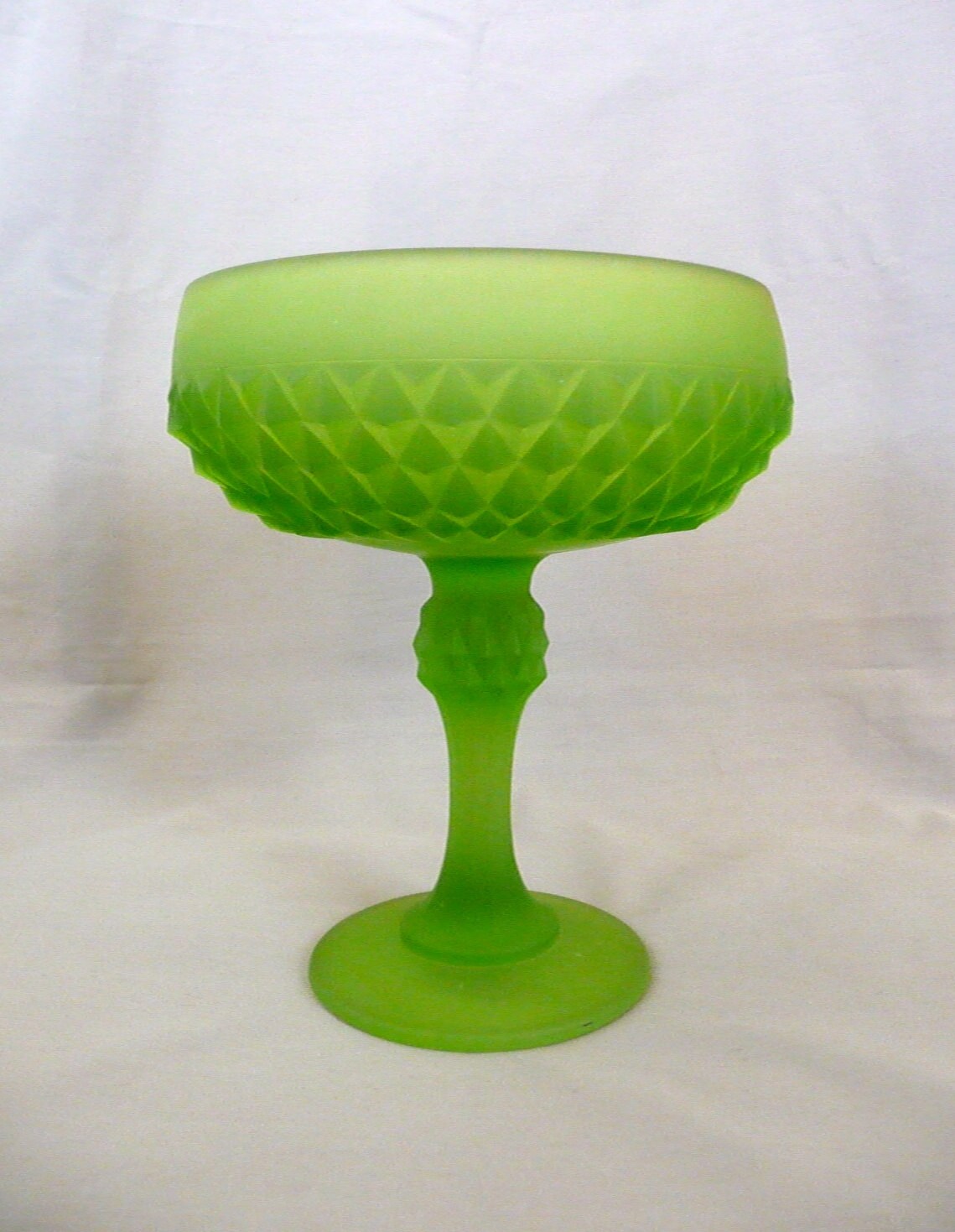 Large Vintage Green Glass Pedestal Candy Dish by basicallyBaca
