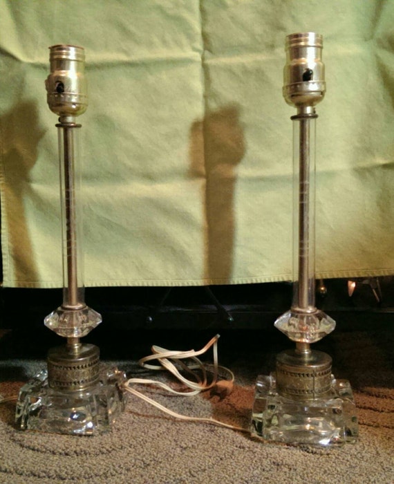 Matching Vintage Crystal Table Lamps with Etched Glass and