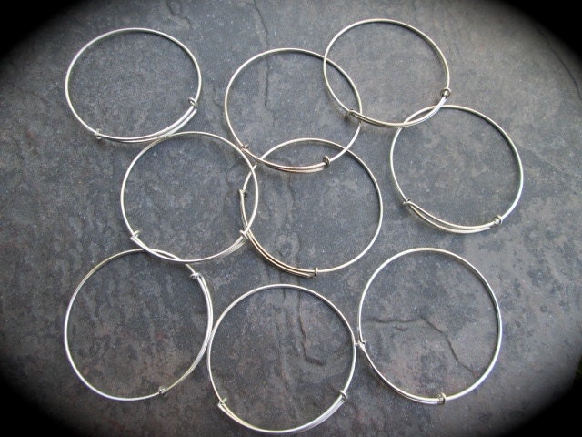 Set of 9 silver finish adjustable bangle bracelet blanks expandable