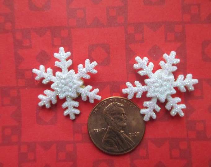 Winter earrings-snowflake earrings-white Snowflake studs-clip on earrings-snow posts-glittery snowflake jewelry-frozen party favors.