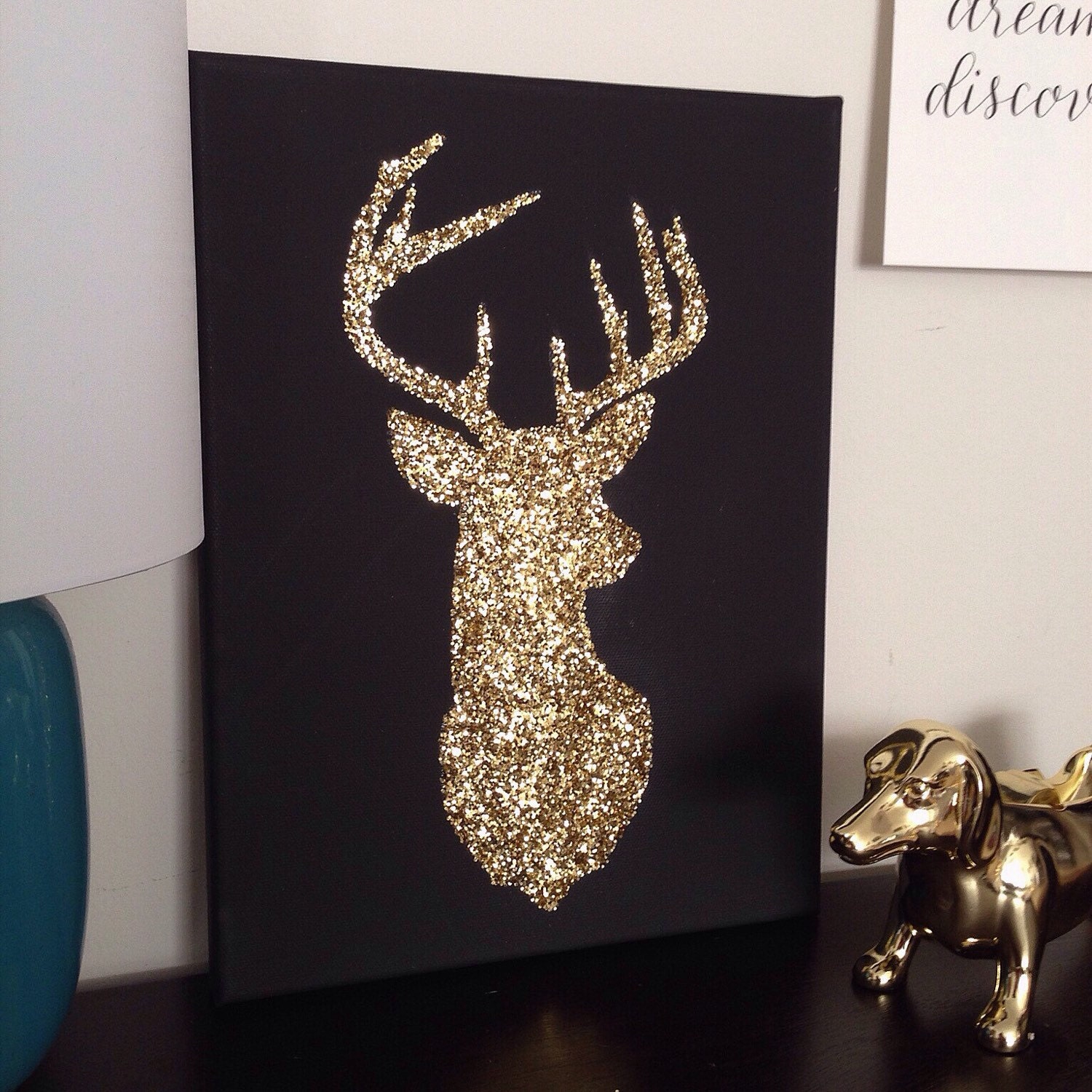 Glitter Deer Silhouette 9x12 by onefinemorningstudio on Etsy