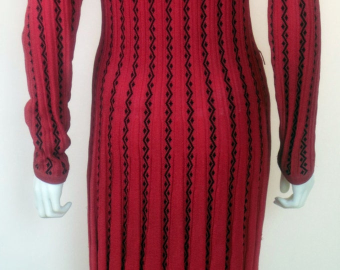 70s pleated vertical knit fluted flared column dress