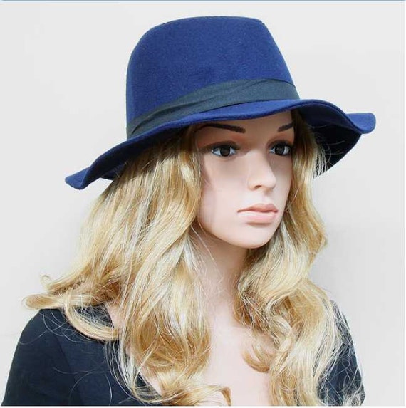 Womens Blue Fedora Fashion Cap Hat by Jewelryaccess on Etsy