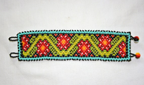 Beaded Bracelet Native American Bracelet Peyote Flower Huichol